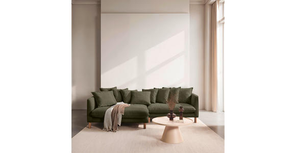 ECKSOFA Dunkelgrün Chenille Rückenkissen, Rücken echt  - Dunkelgrün/Buchefarben, KONVENTIONELL, Holz/Textil (162/276cm) - Carryhome