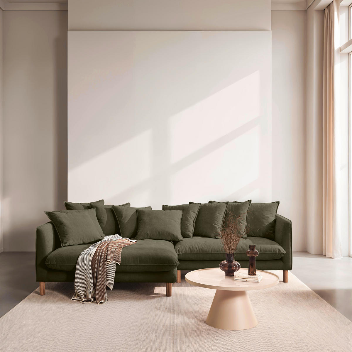 ECKSOFA Dunkelgrün Chenille  - Dunkelgrün/Buchefarben, KONVENTIONELL, Holz/Textil (162/276cm) - Carryhome