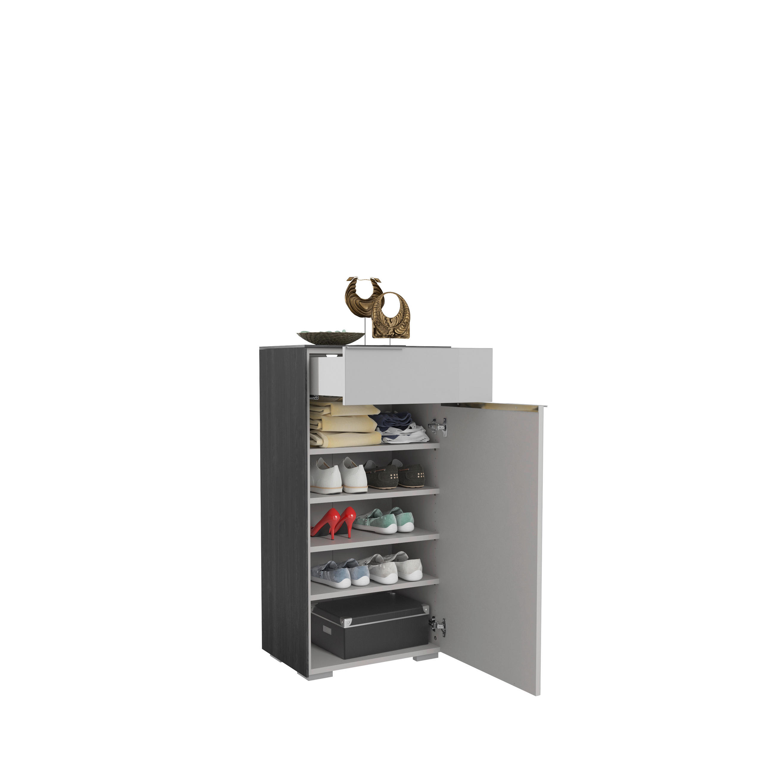SCHUHSCHRANK Eichefarben, Hellgrau - Chromfarben/Eichefarben, Design, Glas/Holzwerkstoff (55,8/110,2/37,3cm) - Voleo