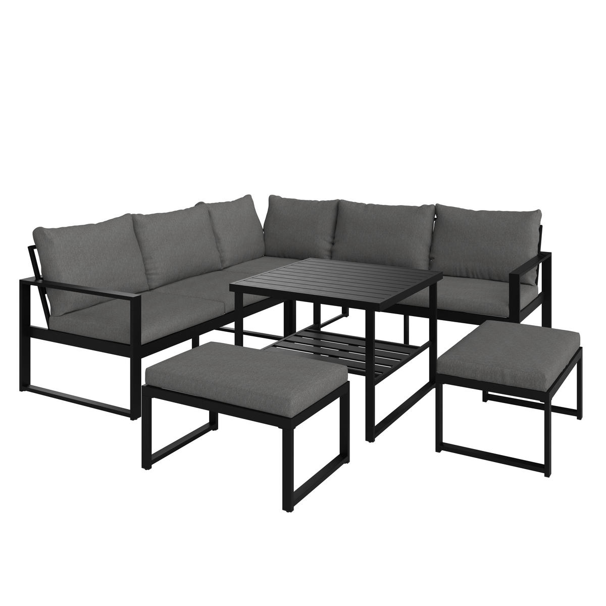VRTNA LOUNGE GARNITURA aluminij  - siva/črna, Moderno, kovina/tekstil (235/235cm) - Ambia Garden