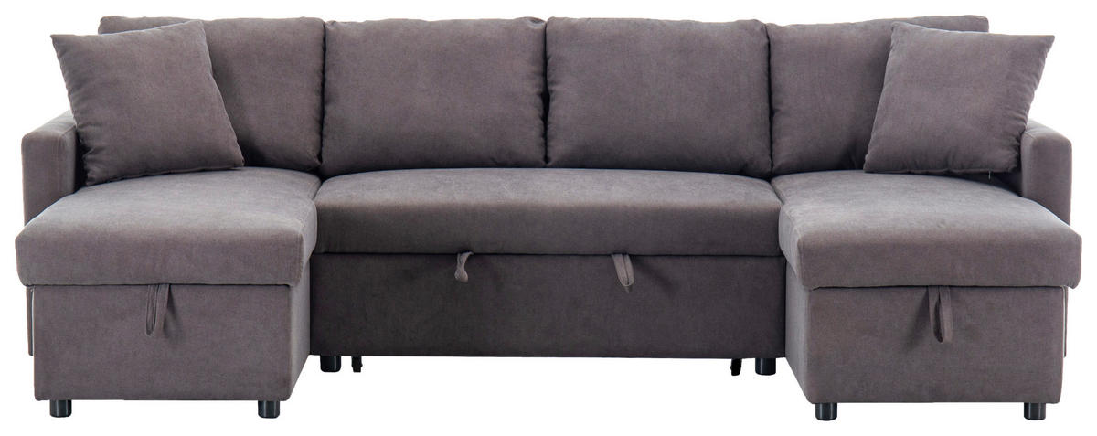WOHNLANDSCHAFT Dunkelgrau Webstoff  - Dunkelgrau/Schwarz, Design, Holz/Kunststoff (264/88/135,5cm) - Ti'me