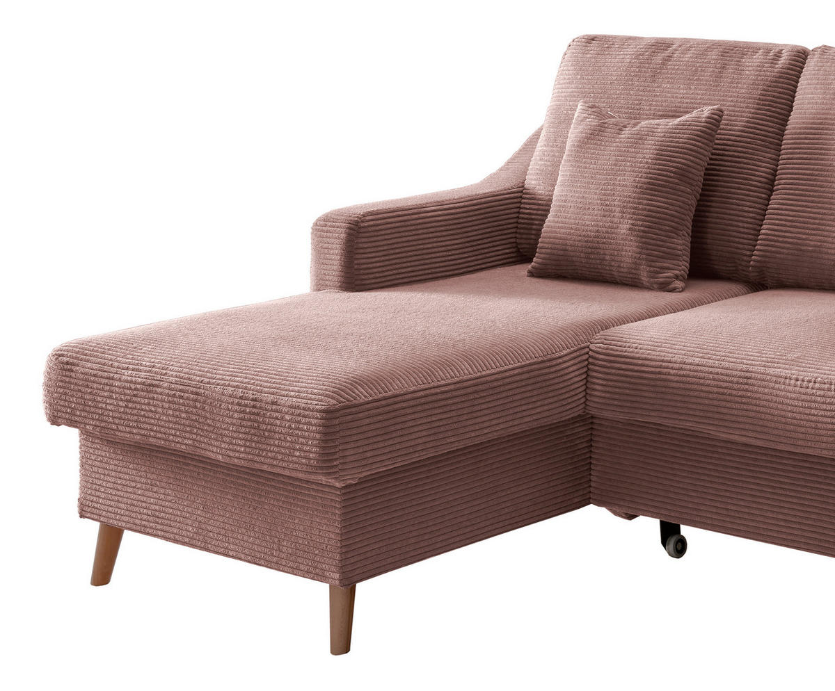 ECKSOFA in Cord Rosa  - Naturfarben/Rosa, Design, Holz/Textil (150/228cm) - P & B