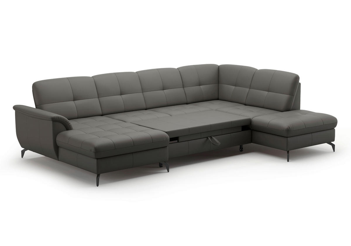 WOHNLANDSCHAFT Anthrazit Echtleder  - Anthrazit/Schwarz, MODERN, Leder/Metall (164/319/212cm) - Sit & More