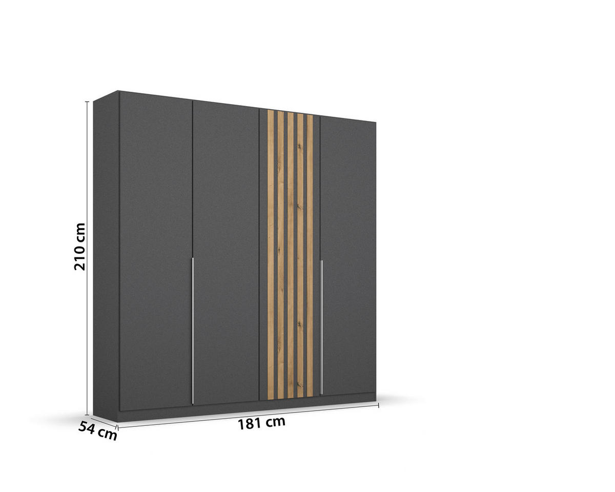 DREHTÜRENSCHRANK in Grau, Eiche Artisan  - Alufarben/Eiche Artisan, Modern, Holzwerkstoff/Metall (181/210/54cm) - Rauch Möbel