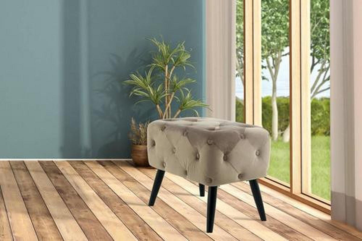 TABURETKA, drevo, textil, kompozitné drevo, 40/48/60 cm - čierna/sivohnedá, Basics, drevo/kompozitné drevo (40/48/60cm)