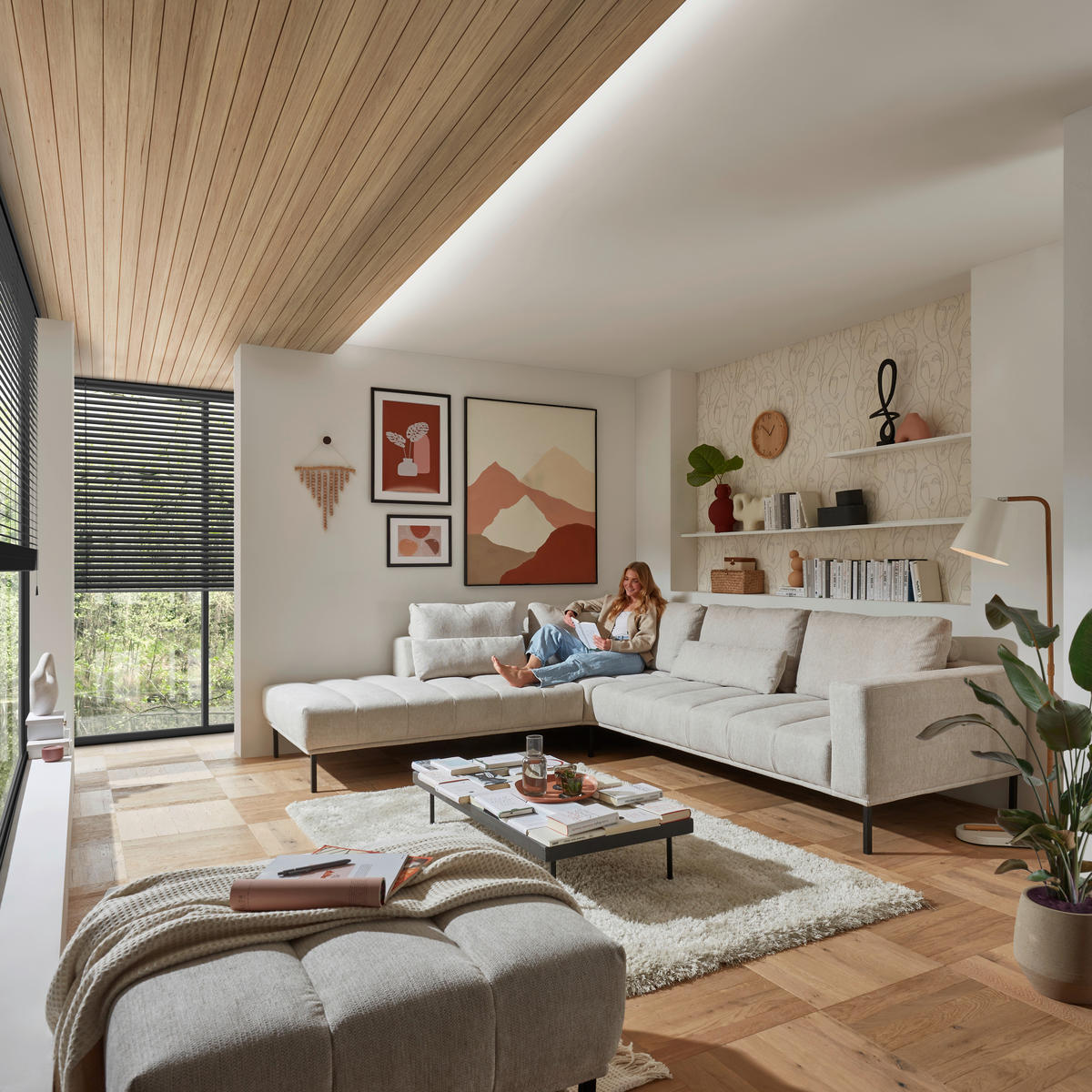 ECKSOFA  in Flachgewebe Creme  270/308 cm  - Creme/Schwarz, Design, Textil/Metall (270/308cm) - Pure Home Lifestyle