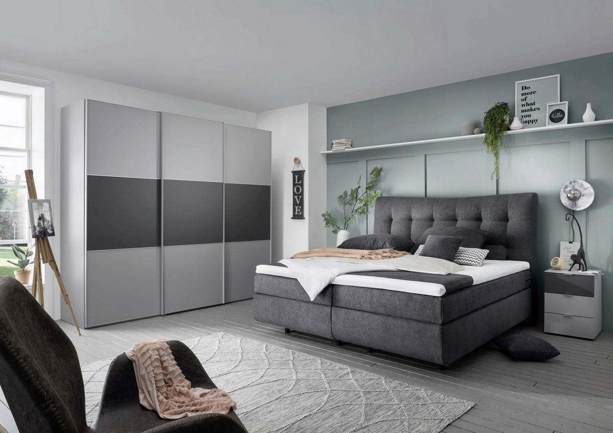FÜGGESZTETT TOLÓAJTÓS SZEKRÉN antracit, világosszürke  - világosszürke/alumínium színű, Design, faalapú anyag/fém (280/222/68cm) - Moderano
