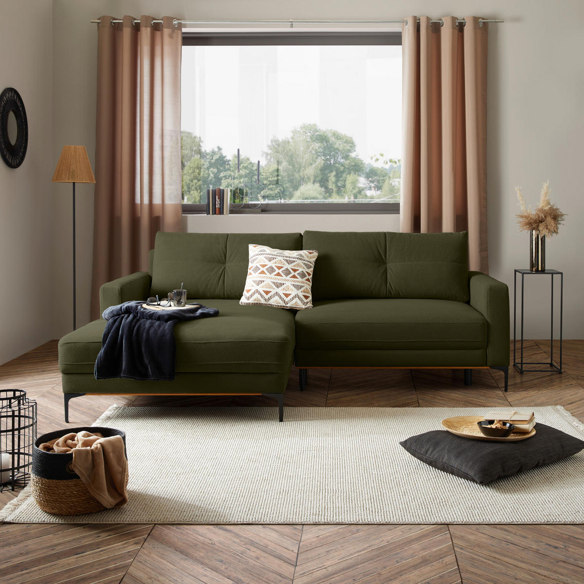 ECKSOFA in Schlammfarben  - Schlammfarben/Schwarz, Modern, Textil/Metall (162/238cm) - Ondega
