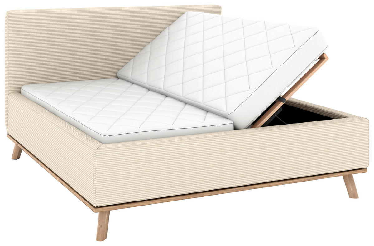 POLSTERBETT Matratze, Lattenrost, Bettkasten 180/200 cm  in Creme  - Eichefarben/Creme, Design, Holz/Textil (180/200cm) - Musterring