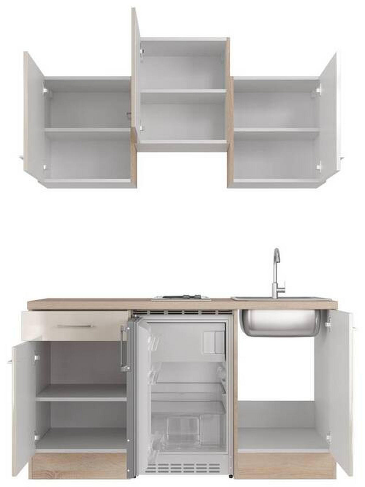 MINIKÜCHE 150,5 cm   in Kaschmir  - Kaschmir/Edelstahlfarben, MODERN, Holzwerkstoff/Metall (150,5cm) - FlexWell