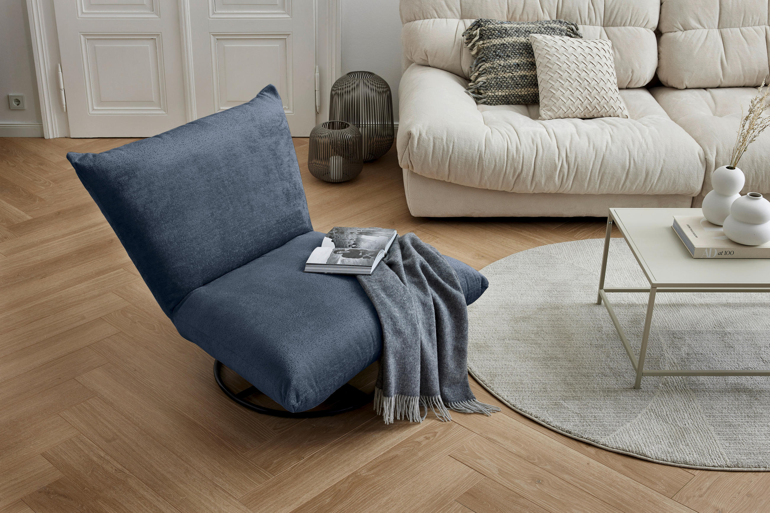 RELAXSESSEL in Textil Dunkelblau  - Schwarz/Dunkelblau, Design, Textil/Metall (100/78/96cm) - Livetastic