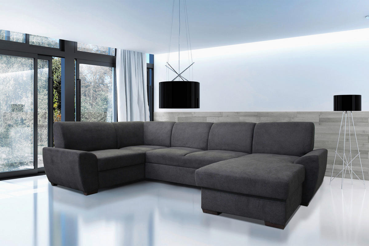 WOHNLANDSCHAFT Dunkelgrau Struktur  - Dunkelgrau/Dunkelbraun, Design, Kunststoff/Textil (190/310/160cm) - Livetastic