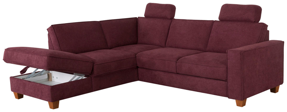 ECKSOFA in Flachgewebe Dunkelrot  - Eichefarben/Dunkelrot, Konventionell, Holz/Textil (213/236cm) - Sit & More