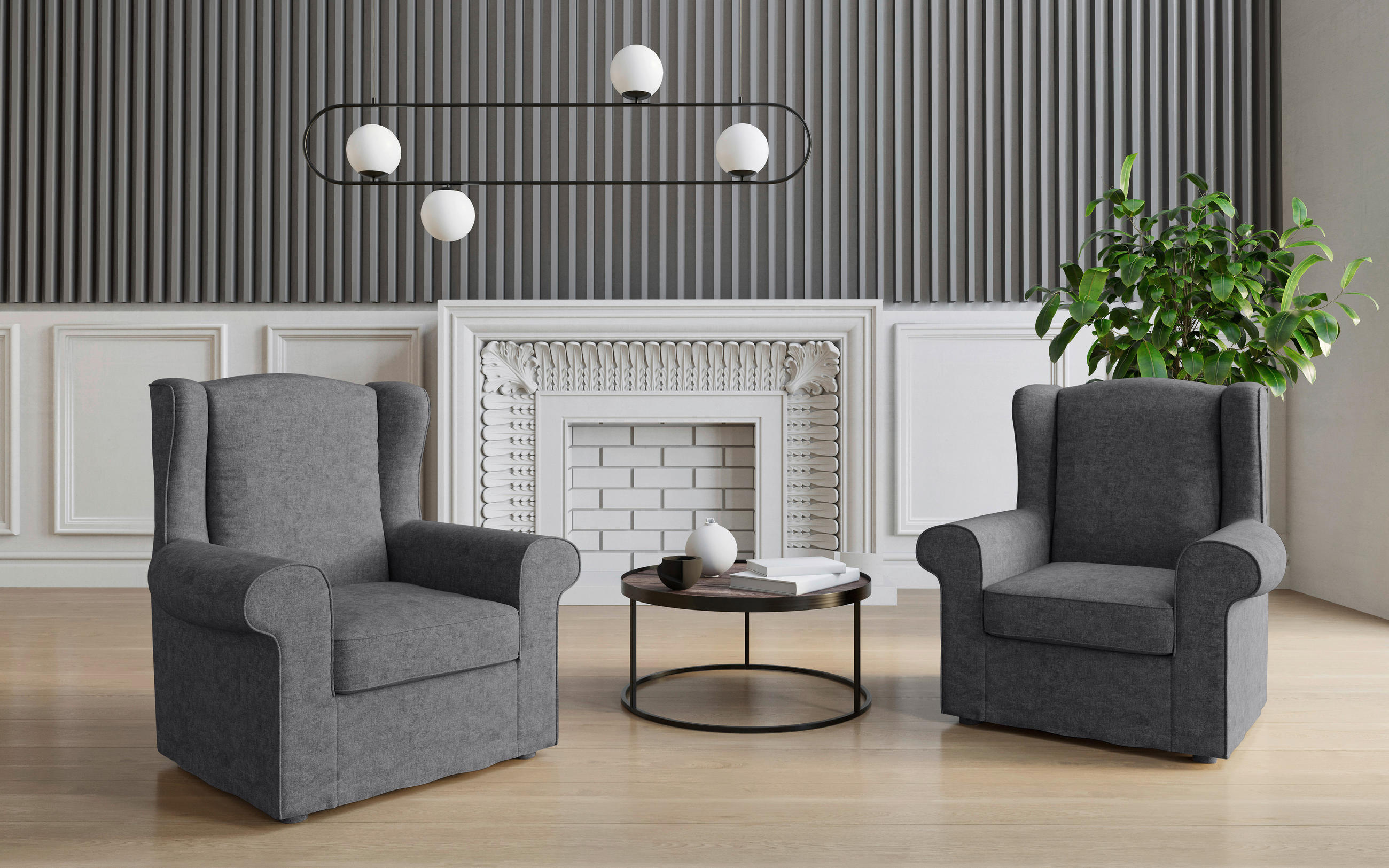 OHRENSESSEL in Flachgewebe Anthrazit  - Edelstahlfarben/Anthrazit, Design, Textil/Metall (88/105/90cm) - Livetastic