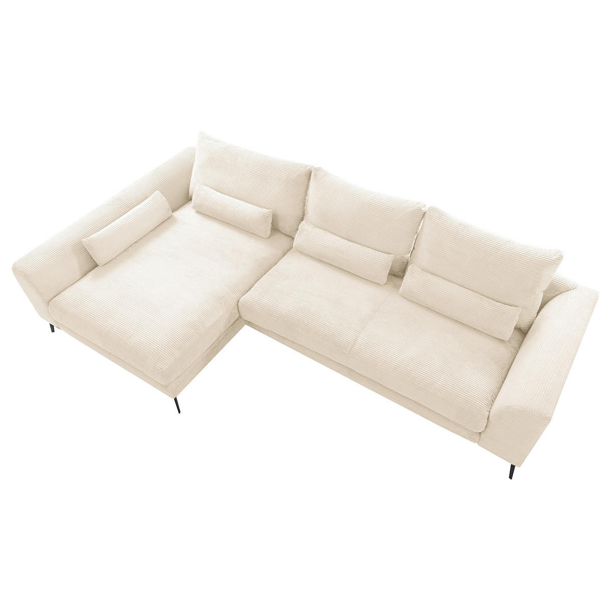 ECKSOFA  in Cord Creme Nierenkissen, Rückenkissen  172/313 cm  - Creme/Schwarz, Design, Textil/Metall (172/313cm) - P & B