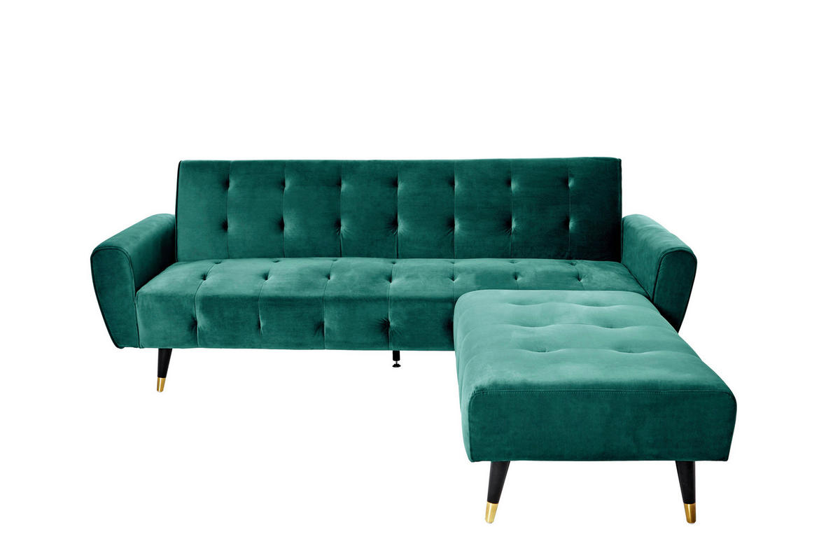ECKSCHLAFSOFA CHILLAX DREAM CORNER EU Grün Samt  - Goldfarben/Schwarz, MODERN, Holz/Textil (213/153/173cm) - Livetastic