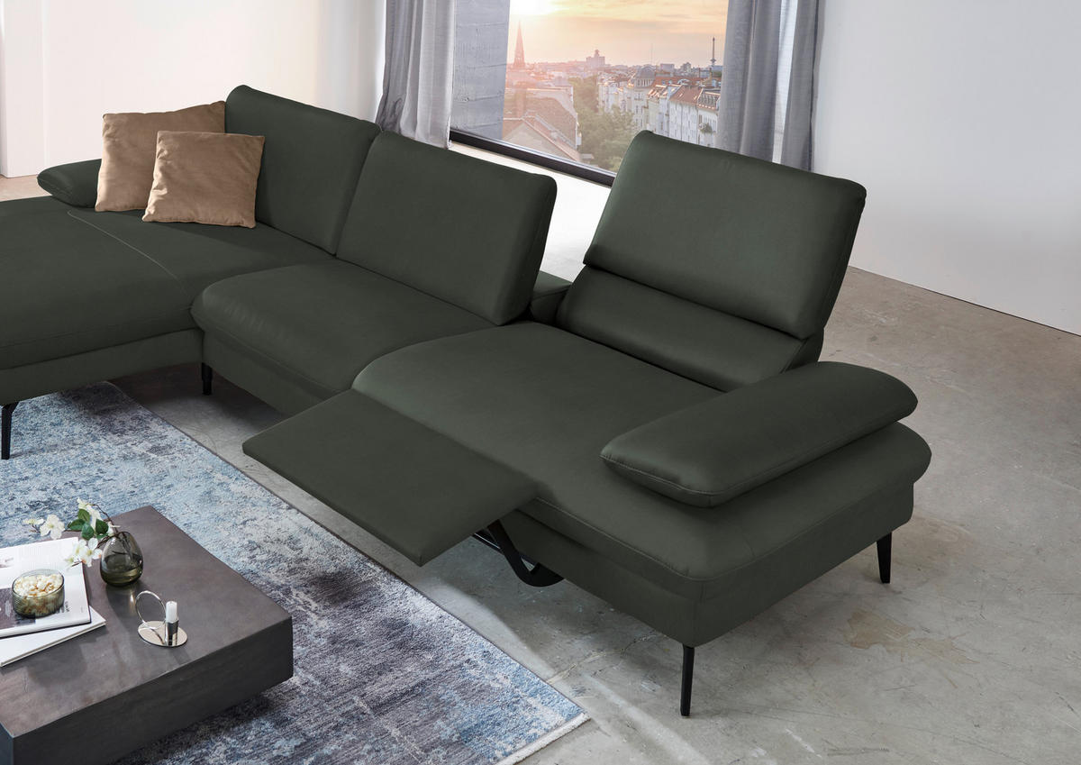 ECKSOFA in Echtleder Dunkelgrün  157/325 cm  - Dunkelgrün/Schwarz, Design, Leder/Metall (157/325cm) - Dieter Knoll