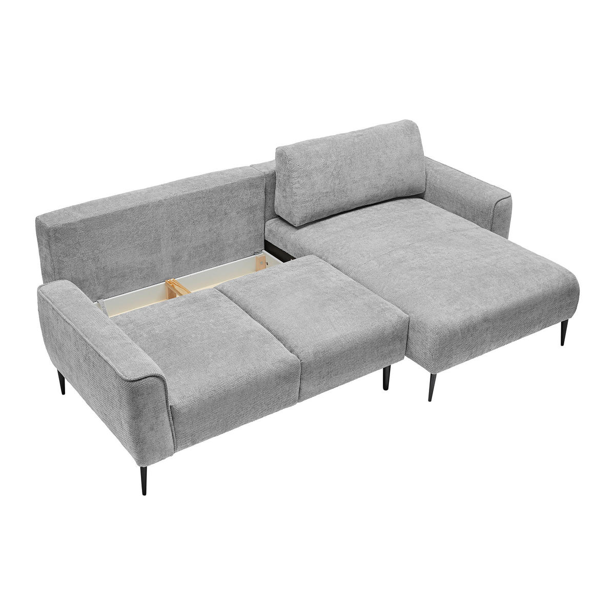 ECKSOFA in Webstoff Hellgrau  - Hellgrau/Schwarz, Modern, Textil/Metall (255/164cm) - MID.YOU