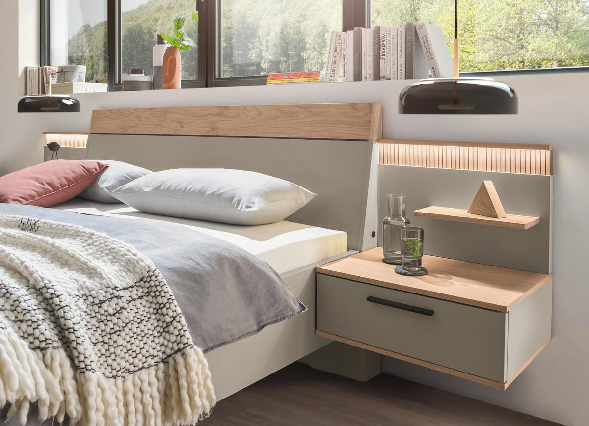 BETTANLAGE 180/200 cm  Taupe, Eichefarben   - Taupe/Eichefarben, Design, Holz/Holzwerkstoff (180/200cm) - Dieter Knoll