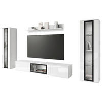 WOHNWAND 4-teilig  in Weiß, Weiß Hochglanz  262/141,9/33 cm  - Weiß Hochglanz/Schwarz, Trend, Glas/Holzwerkstoff (262/141,9/33cm) - Livetastic