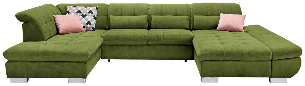 WOHNLANDSCHAFT Mikrofaser Grün  - Chromfarben/Grün, Design, Kunststoff/Textil (211/350/204cm) - Xora