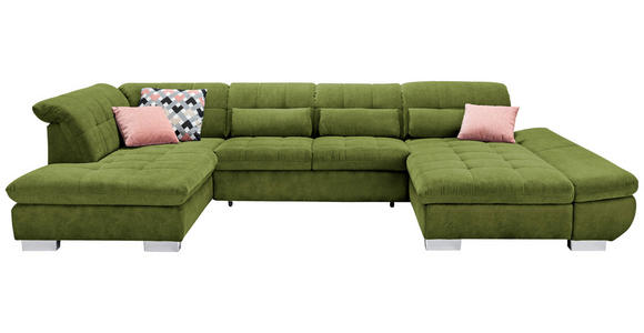 WOHNLANDSCHAFT  in Mikrofaser Grün  - Chromfarben/Grün, Design, Kunststoff/Textil (211/350/204cm) - Xora