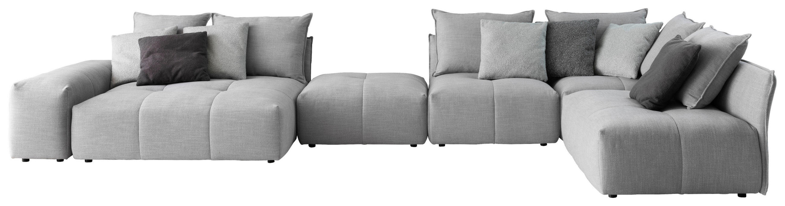 WOHNLANDSCHAFT in Flachgewebe Silberfarben  - Silberfarben/Schwarz, Design, Textil/Metall (158/493/256cm) - Designwerk