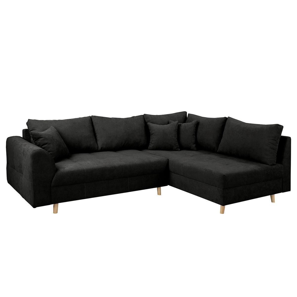 ECKSOFA inkl. Hocker Ariella in Mikrofaser Schwarz  161/231 cm  - Schwarz/Naturfarben, Design, Holz/Textil (161/231cm) - Livetastic