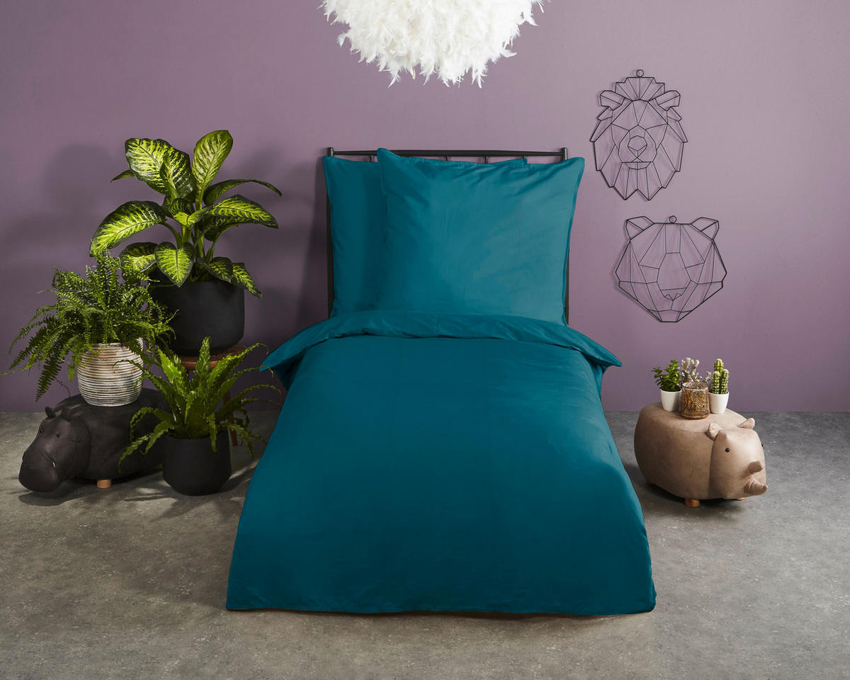 BETTWÄSCHE Uni Petrol Satin 135/200 cm  - Petrol, Basics, Textil (135/200cm)