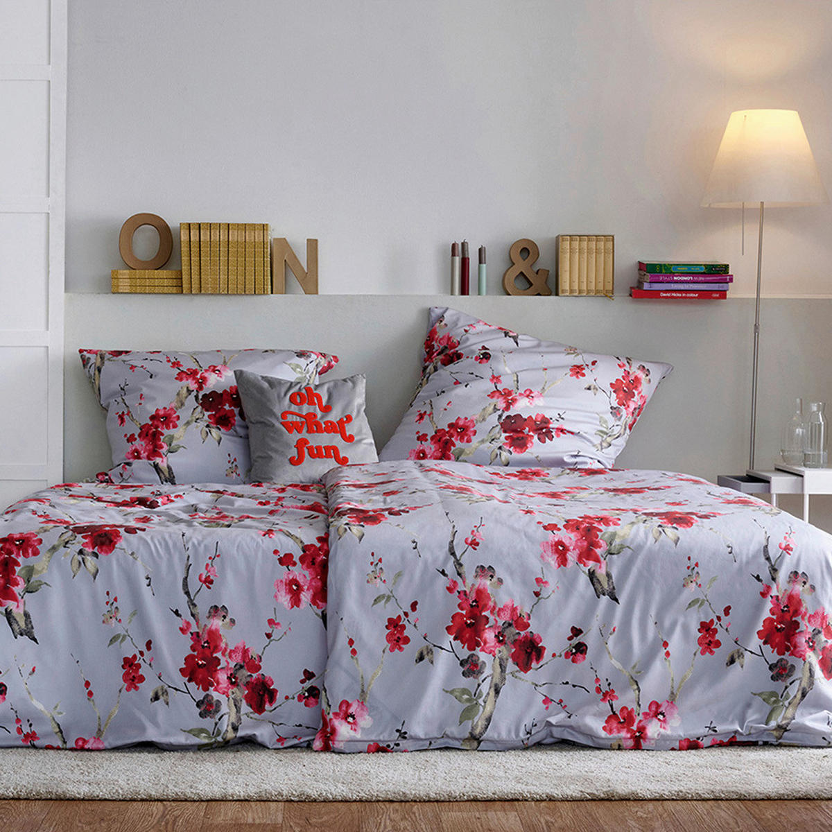 BETTWÄSCHE HANAMI Satin 135/200 cm  - Hellgrau/Dunkelrot, Design, Textil (135/200cm) - Apelt