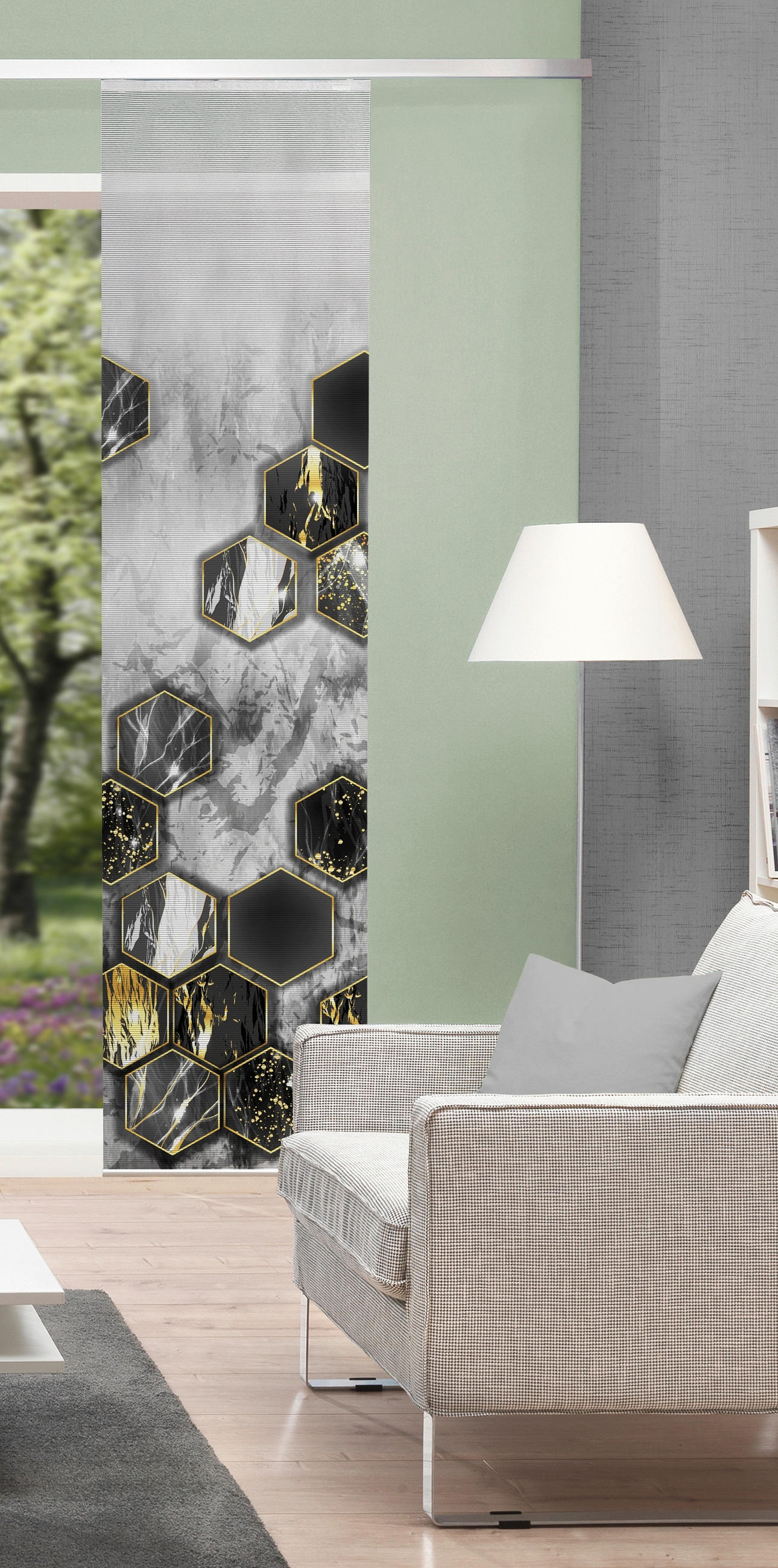 Thumbnail - Novel Flächenvorhang Miracle, Anthrazit, Textil, Marmoroptik, 60x245 cm, mit Flauschband, ohne Technik, Wohntextilien, G...