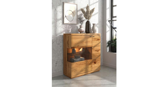 SIDEBOARD Eichefarben  99/109/38 cm  - Eichefarben/Schwarz, Natur, Glas/Holz (99/109/38cm) - Linea Natura