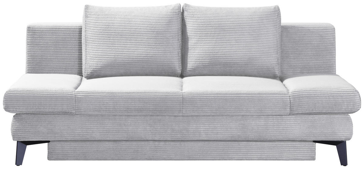 SCHLAFSOFA Cord Hellgrau  inkl. Bettkasten, Schlaffunktion, Armteilverstellung  - Hellgrau/Schwarz, Design, Textil/Metall (200/85/90cm) - Novel