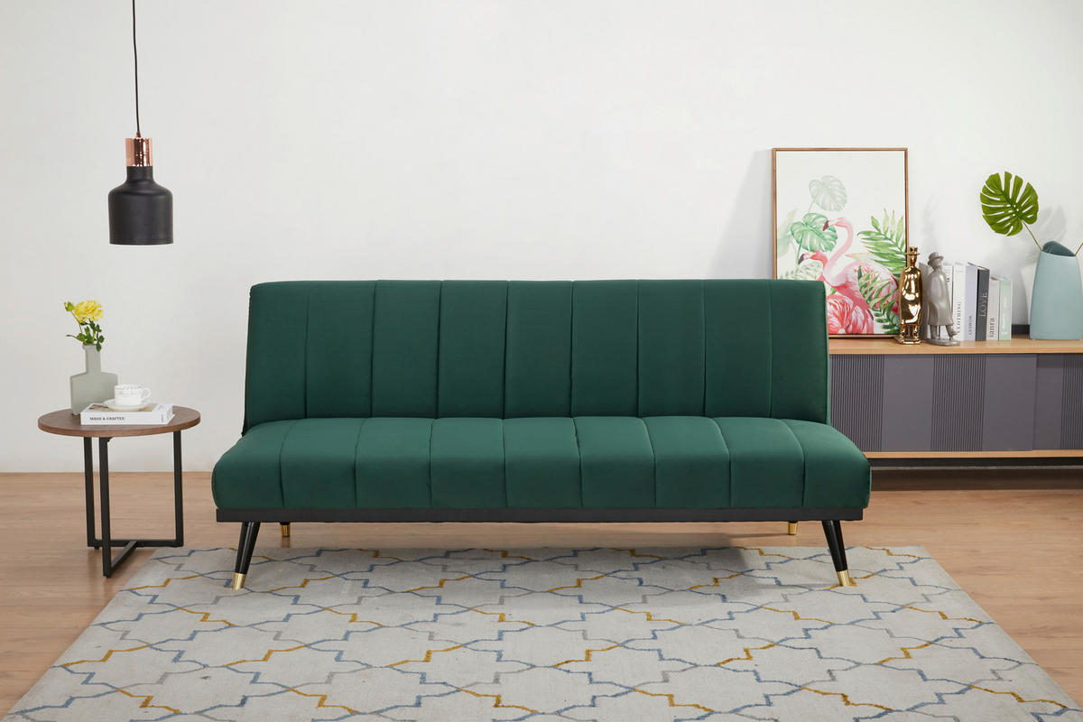 SCHLAFSOFA  in Velours Grün  - Schwarz/Grün, MODERN, Holz/Textil (181/82/83cm) - MID.YOU