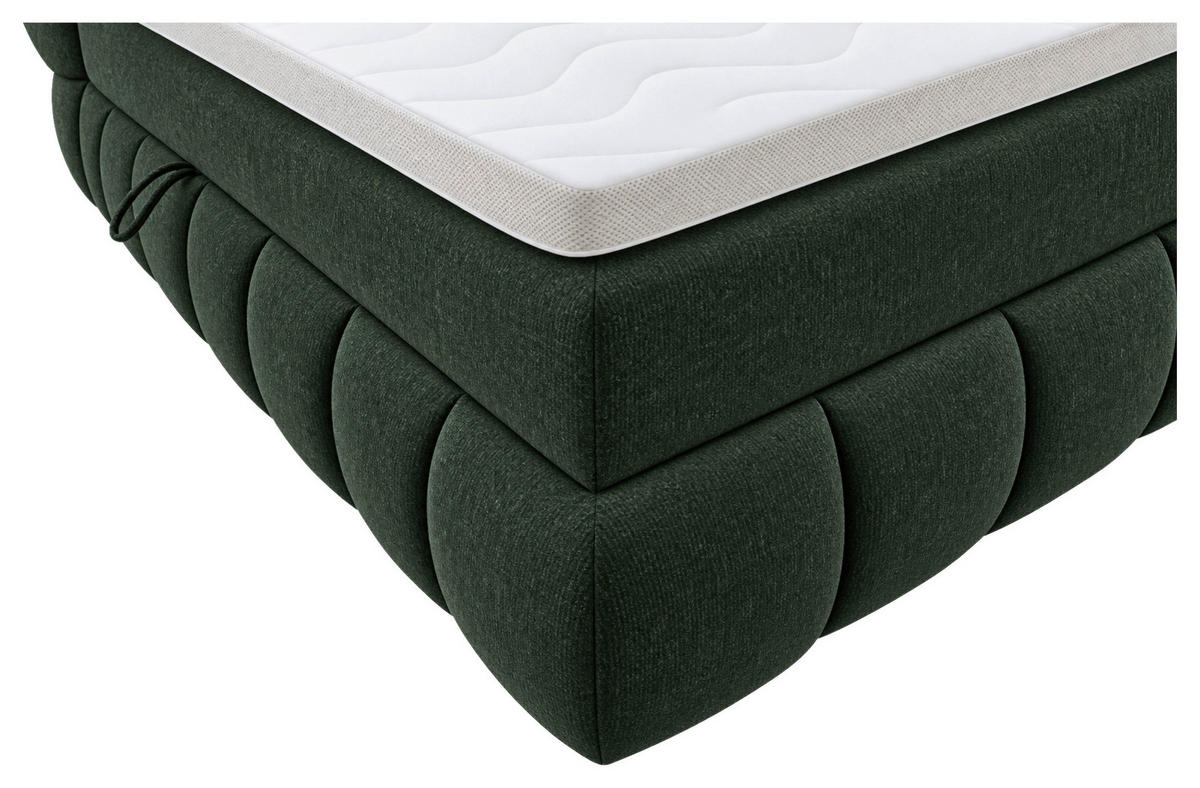 BOXBETT 180/200 cm,  in Grün, gepolstertes Kopfteil, Bettkasten, Topper, Matratzen, H3 + H3 = fest  - Schwarz/Grün, Design, Kunststoff/Textil (180/200cm) - Chameo