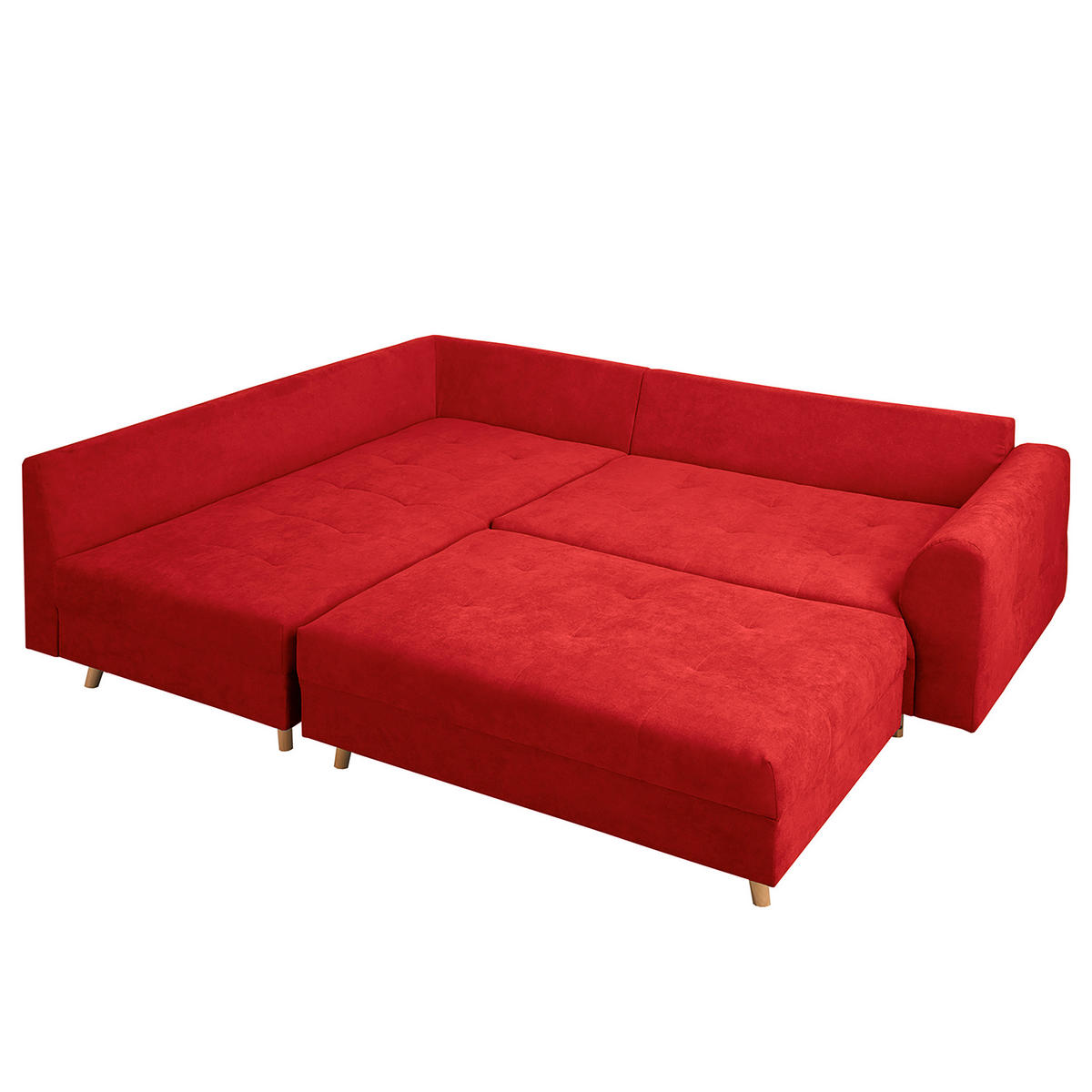 ECKSOFA inkl. Hocker Ariella Rot Mikrofaser Rückenkissen, Hocker  - Rot/Naturfarben, Design, Holz/Textil (161/231cm) - Livetastic