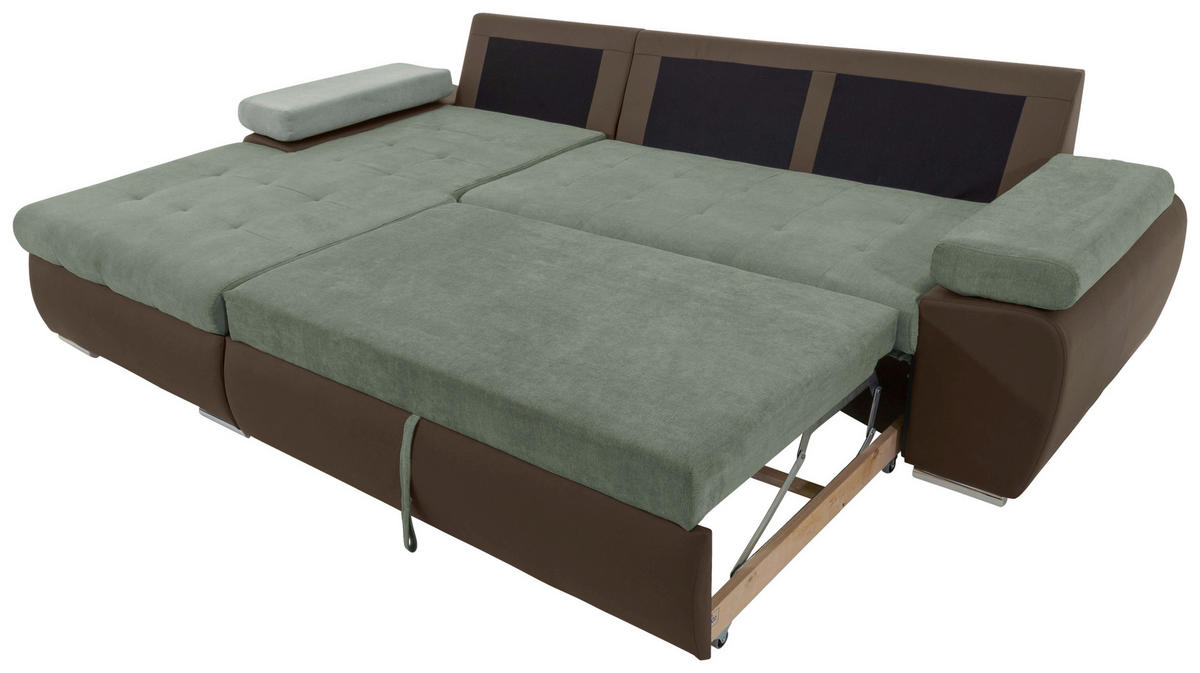 ECKSOFA in Flachgewebe Braun, Olivgrün  - Braun/Olivgrün, Design, Kunststoff/Textil (175/271cm) - MID.YOU