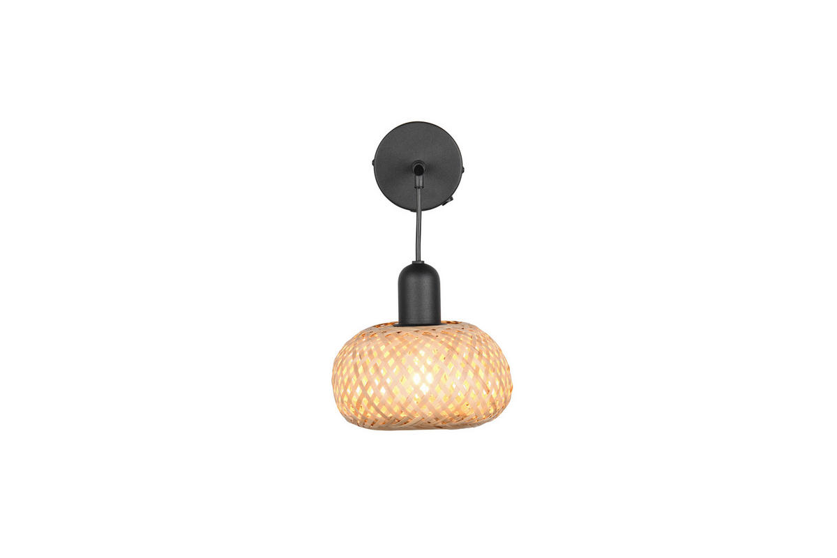 WANDLEUCHTE  - Schwarz/Naturfarben, Natur, Naturmaterialien/Metall (18/30,5/20cm)