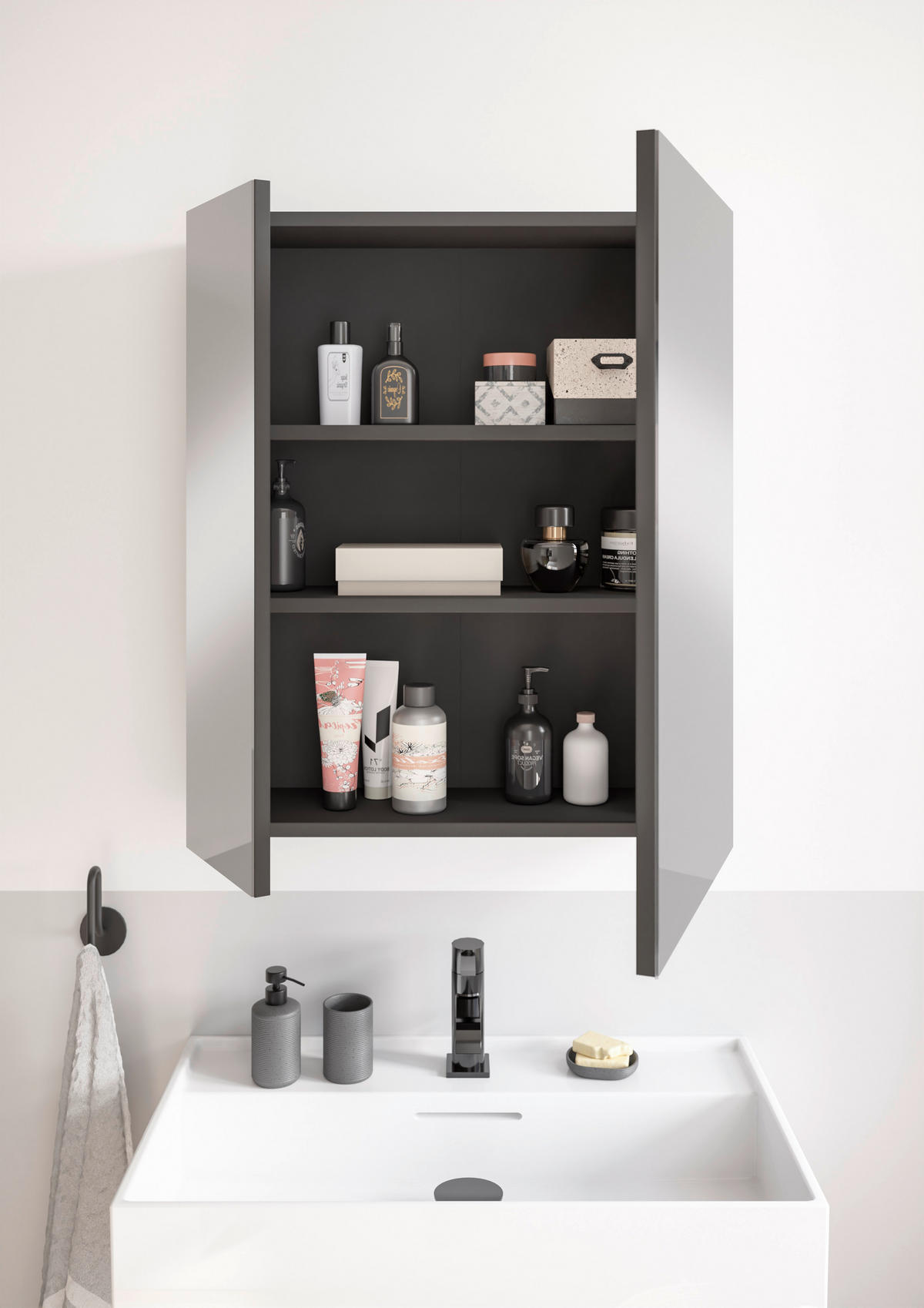 SPIEGELSCHRANK 60/70/20 cm  - Schwarz, MODERN, Glas/Holzwerkstoff (60/70/20cm) - MID.YOU