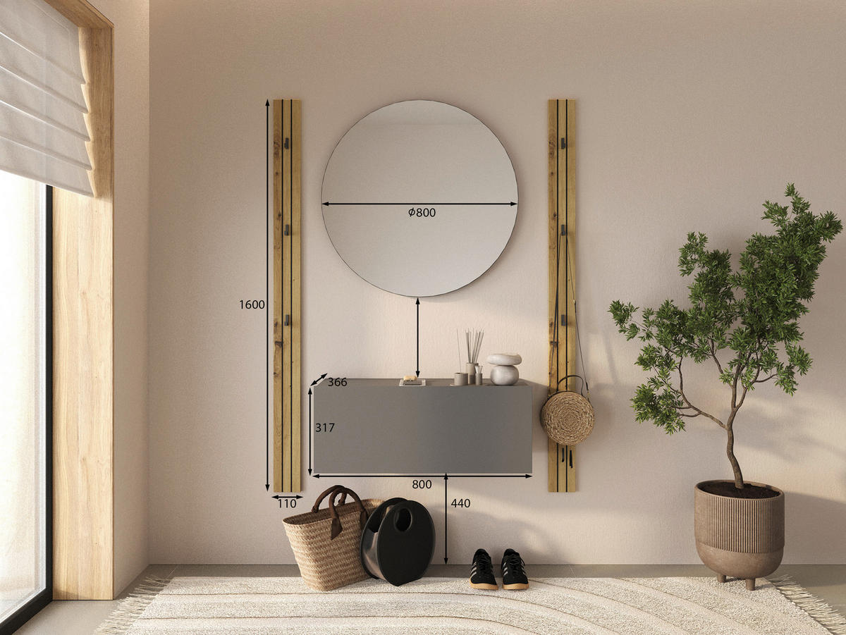 WANDKONSOLE Holzwerkstoff Anthrazit  - Anthrazit, MODERN, Holzwerkstoff (80/31,7/36,6cm) - Xora