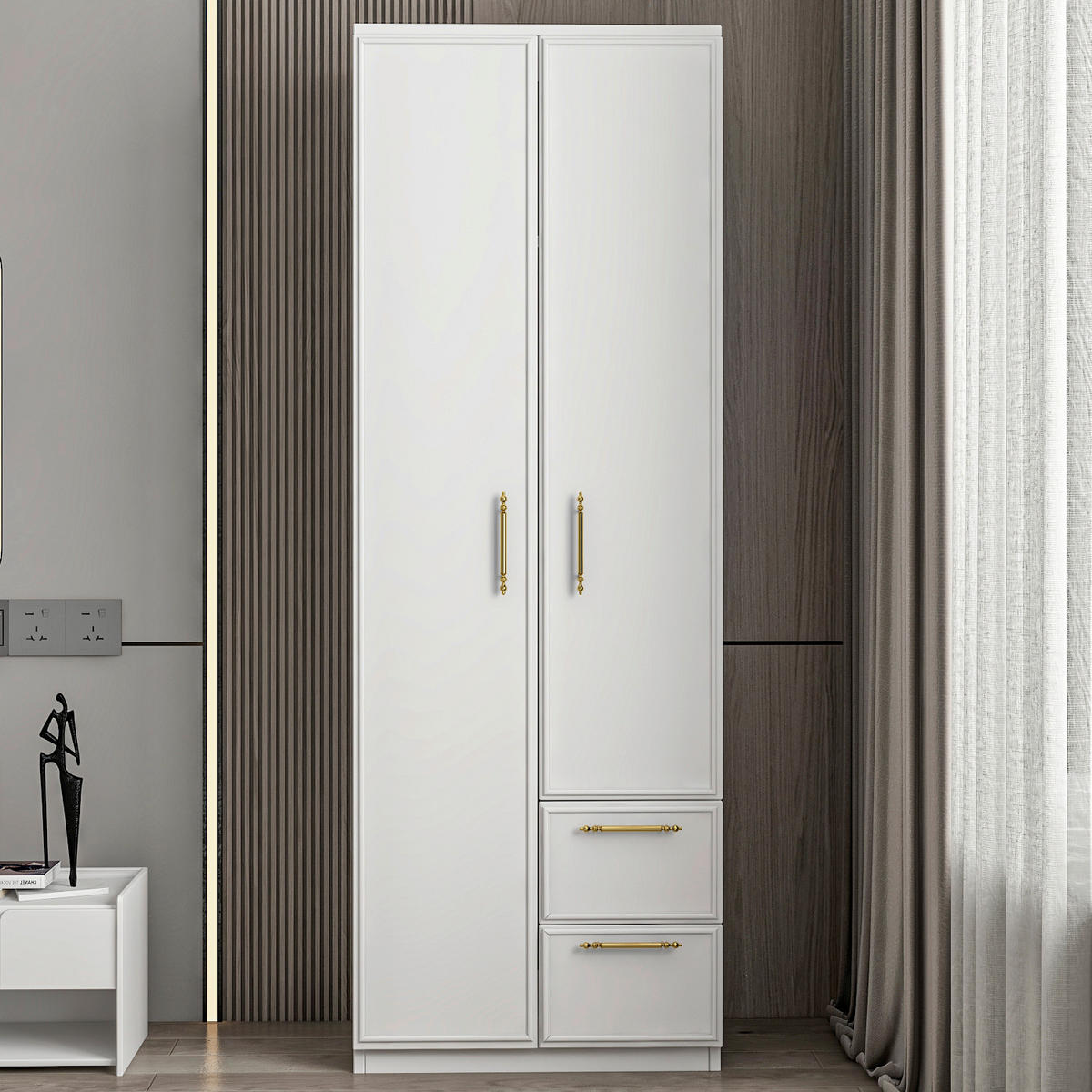 KLEIDERSCHRANK 60/172/45 cm,  in Weiß, 2-türig  - Goldfarben/Weiß, Design, Holzwerkstoff/Metall (60/172/45cm) - Livetastic