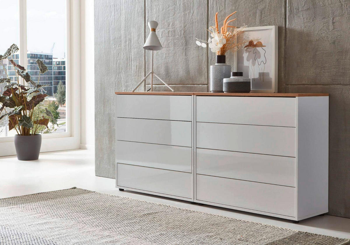 SIDEBOARD Mailand Set 1  in 158/73/33 cm  - Weiß Hochglanz/Schwarz, MODERN, Holzwerkstoff/Kunststoff (158/73/33cm) - MID.YOU