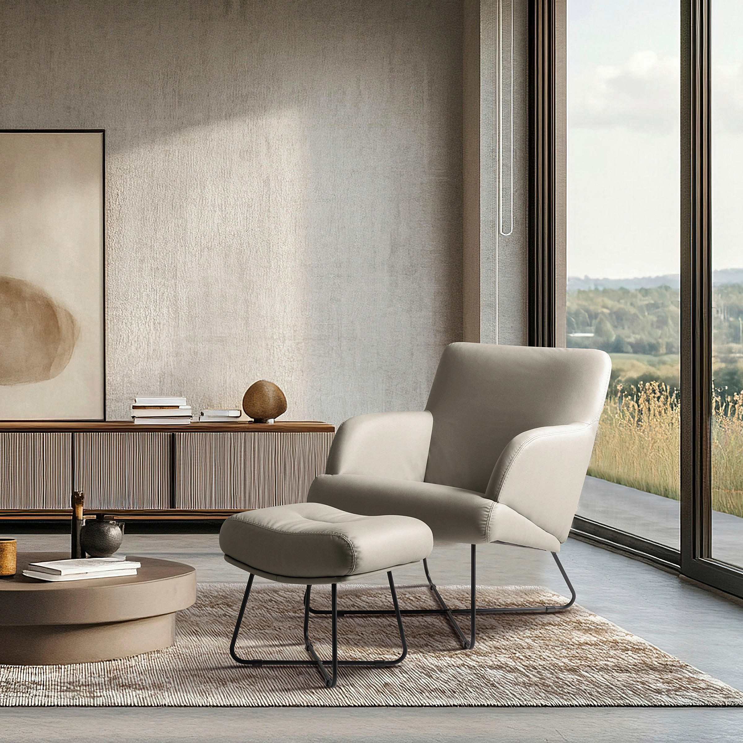 SESSELSET Lederlook Grau  - Beige/Grau, Design, Textil/Metall (67/87/74cm) - Livetastic