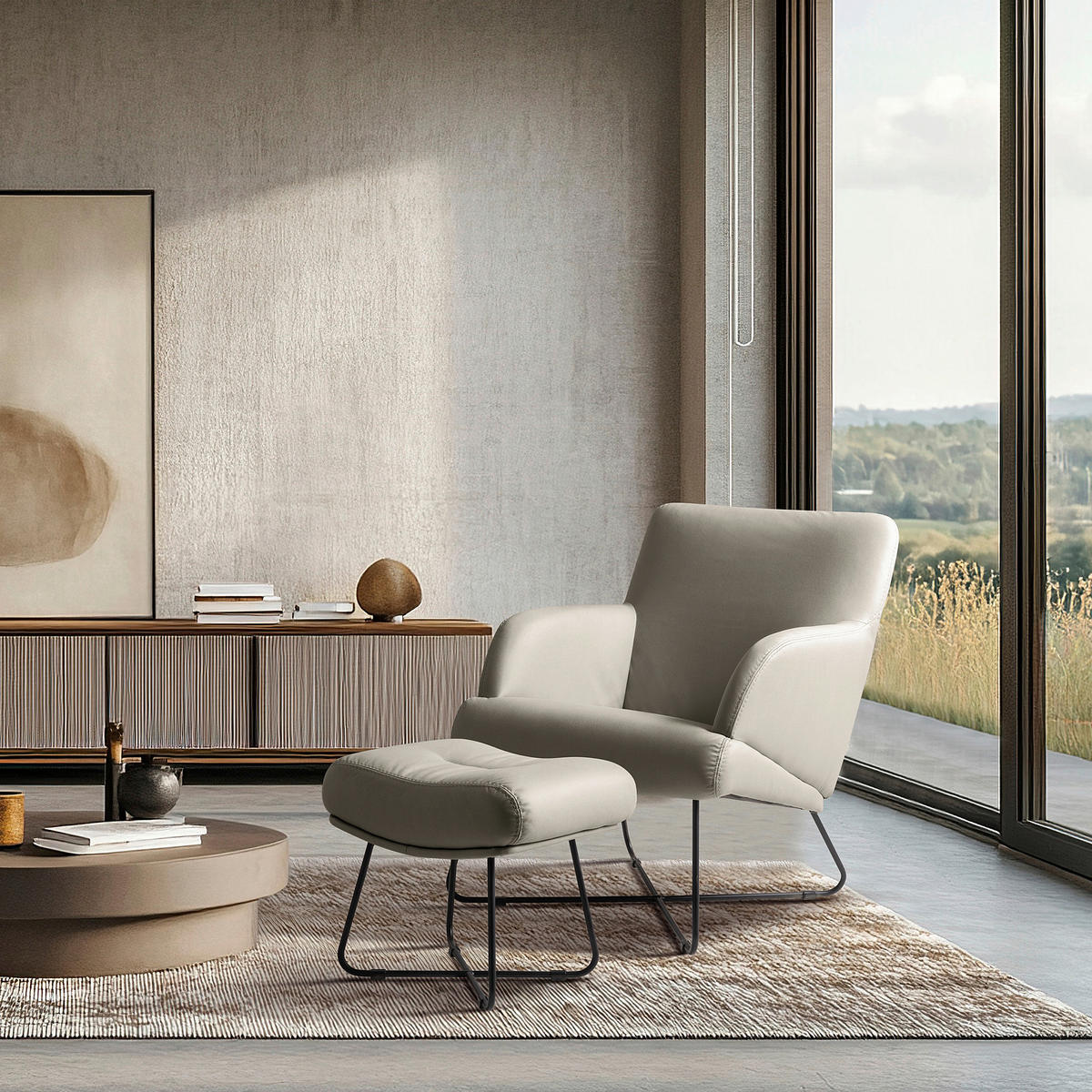 SESSELSET Lederlook Grau  - Beige/Grau, Design, Textil/Metall (67/87/74cm) - Livetastic