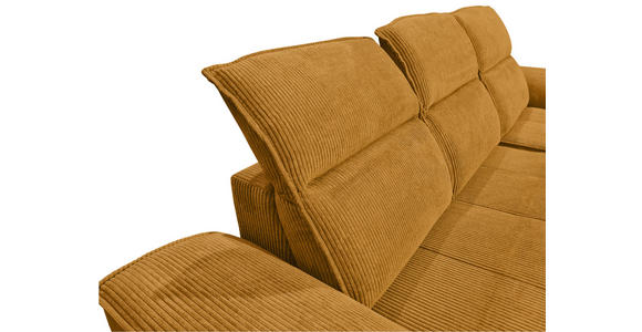 ECKSOFA Currygelb Cord Rücken echt, Kopfteilverstellung, Sitzvorzug  - Currygelb/Schwarz, KONVENTIONELL, Textil/Metall (290/196cm) - Carryhome