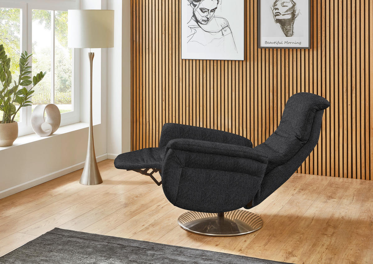 RELAXSESSEL Textil Schwarz  - Edelstahlfarben/Schwarz, Konventionell, Textil/Metall (79/112/94cm) - Beldomo Premium