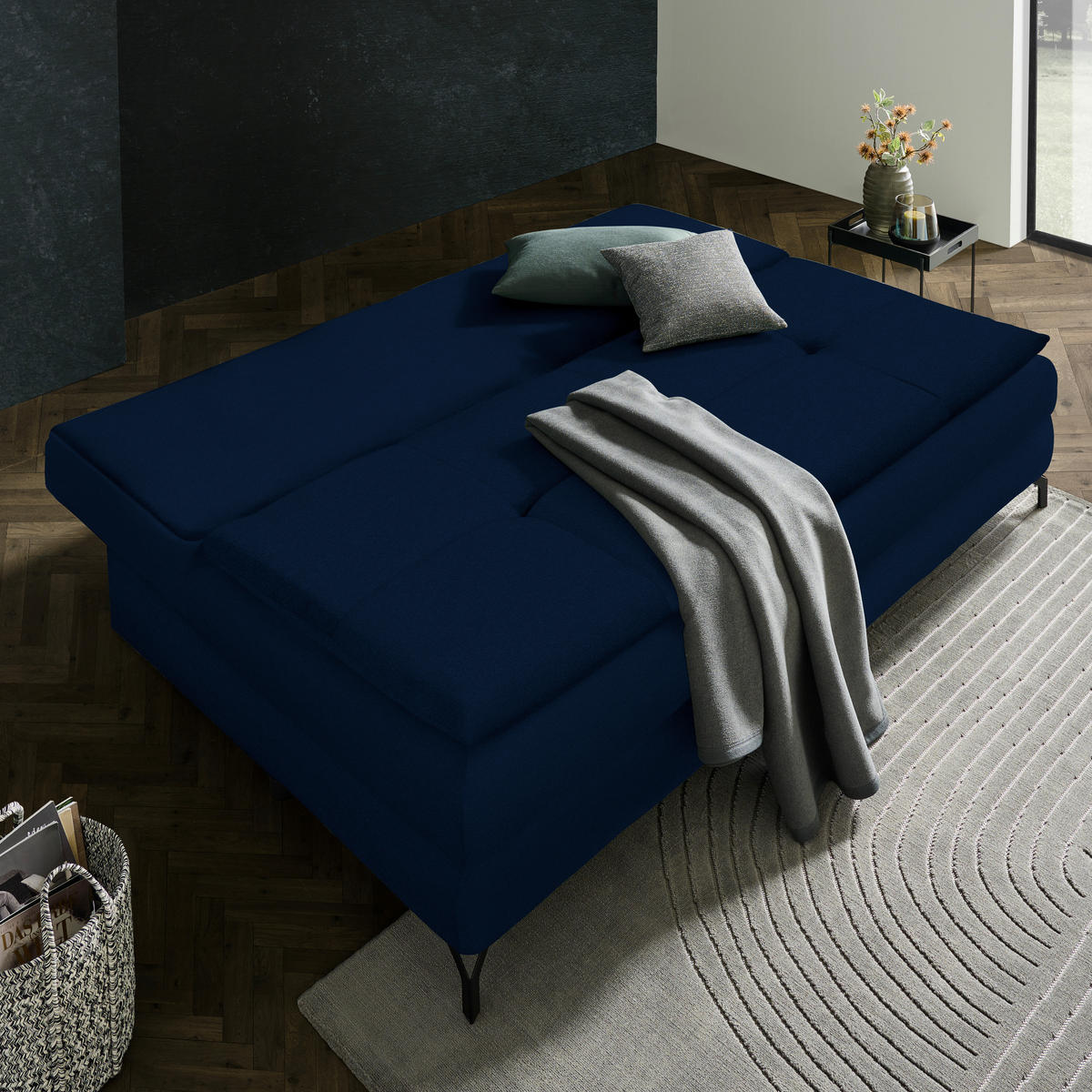 SCHLAFSOFA in Flachgewebe Dunkelblau  - Schwarz/Dunkelblau, MODERN, Textil/Metall (208/73/92/102cm) - Novel