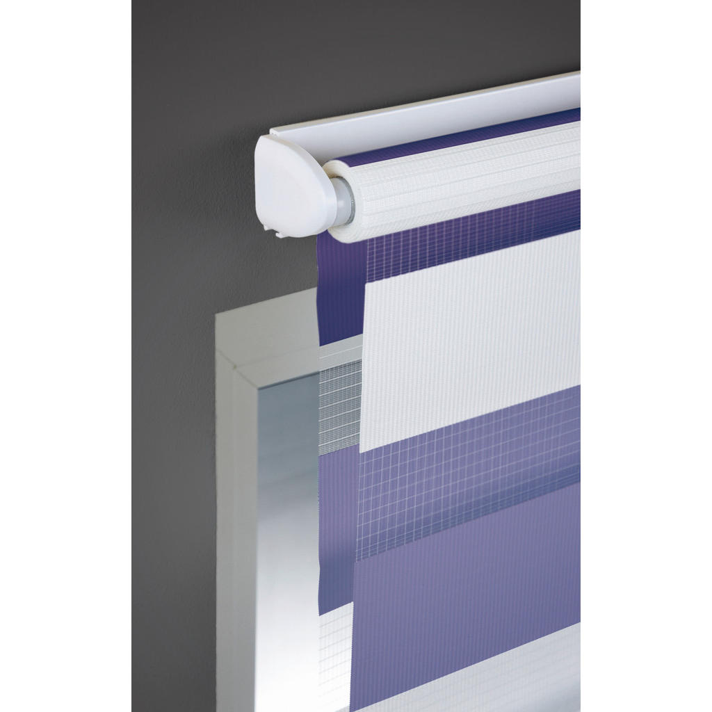 Thumbnail - Doppelrollo, Grau, Weiß, Violett, Textil, Streifen, 100x160 cm, Wohntextilien, Rollos & Jalousien, Rollos, Doppelrollos
