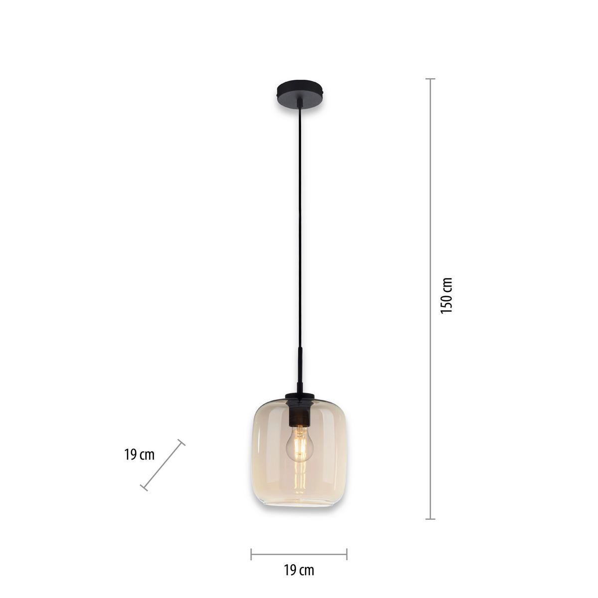 HÄNGELEUCHTE 19/19/150 cm   - Schwarz, Design, Kunststoff/Metall (19/19/150cm) - Paul Neuhaus