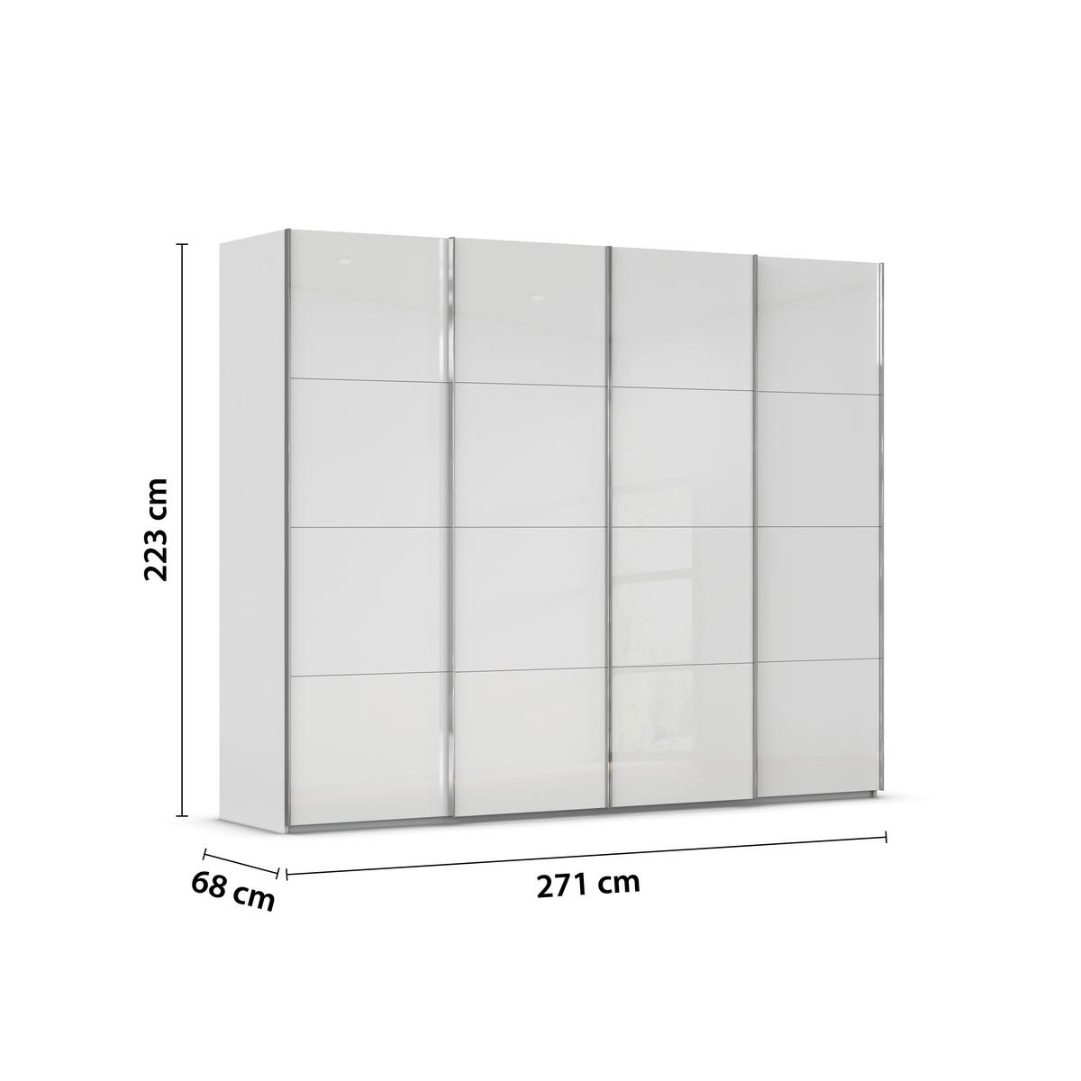 SCHWEBETÜRENSCHRANK 271/223/68 cm 4-türig Grau, Weiß  - Chromfarben/Weiß, Design, Glas/Holzwerkstoff (271/223/68cm) - Novel